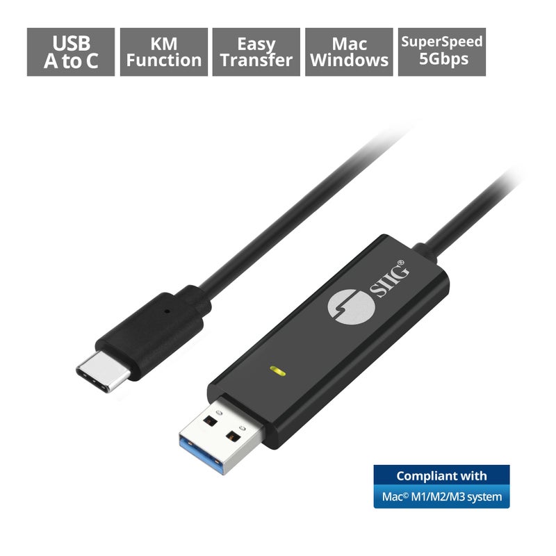 SIIG USB-C KM Switch Cable with File Transfer for Mac and Windows PC - USB C to USB Type-A, USB 3.0 Data Transfer Rate up to 5Gbps, TAA Compliant (JU-CSL211-S1) - Image 2